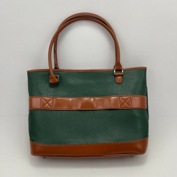 ADRIENNE VITTADINI Women's Large Green & Brown 2 Handle Top Zip Closure Tote Bag - Picture 2 of 12